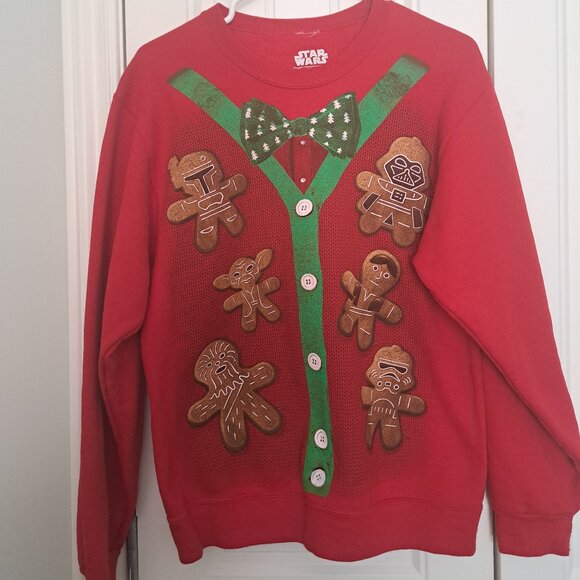 Star Wars Christmas Holiday Sweater Gingerbread Men Graphics Darth Vader YODA SM - Picture 1 of 5